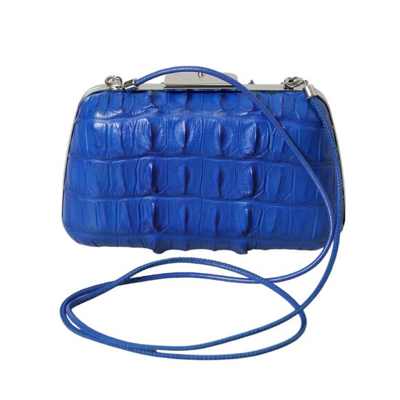 Balenciaga Blue Exotic Skin Leather Shoulder Crossbody Box Clutch Women's Bag - Picture 1 of 6